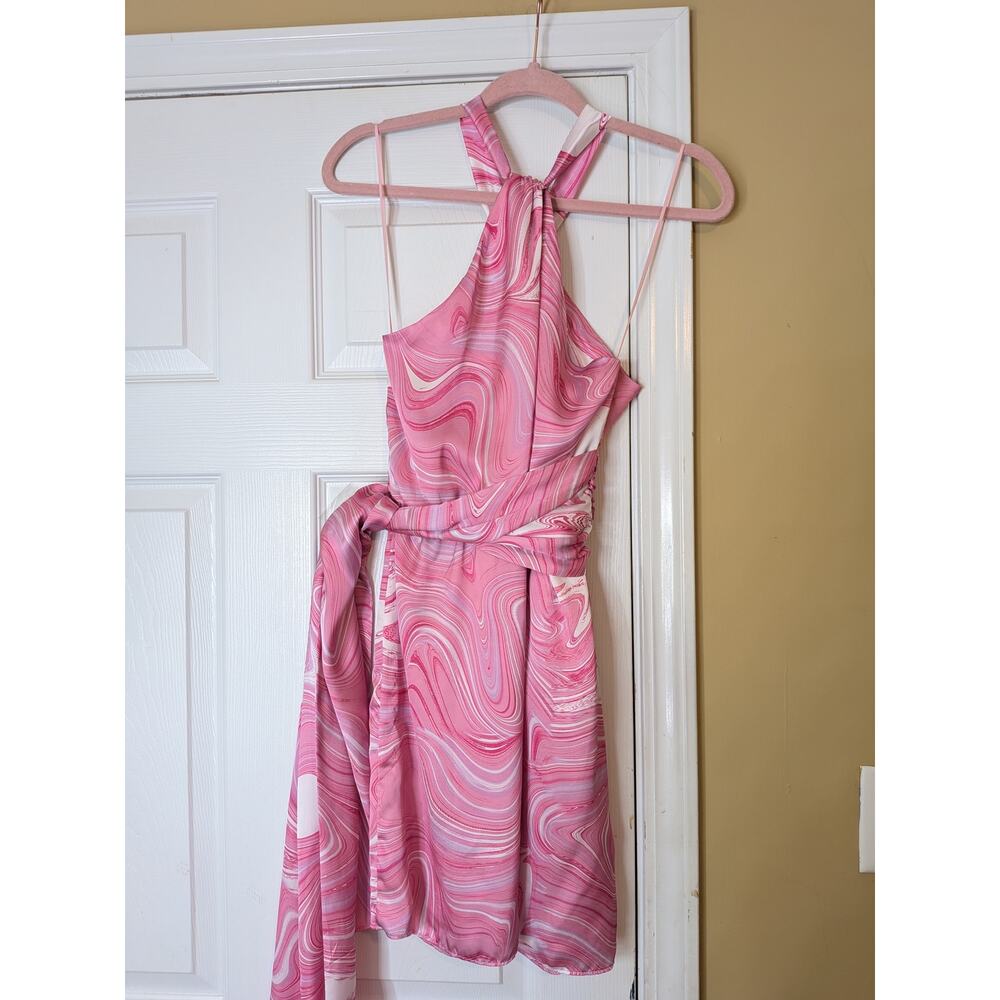 Amanda Uprichard Marble Halter Mini Dress Size  Medium Pink Barbiecore Glam - Picture 6 of 6